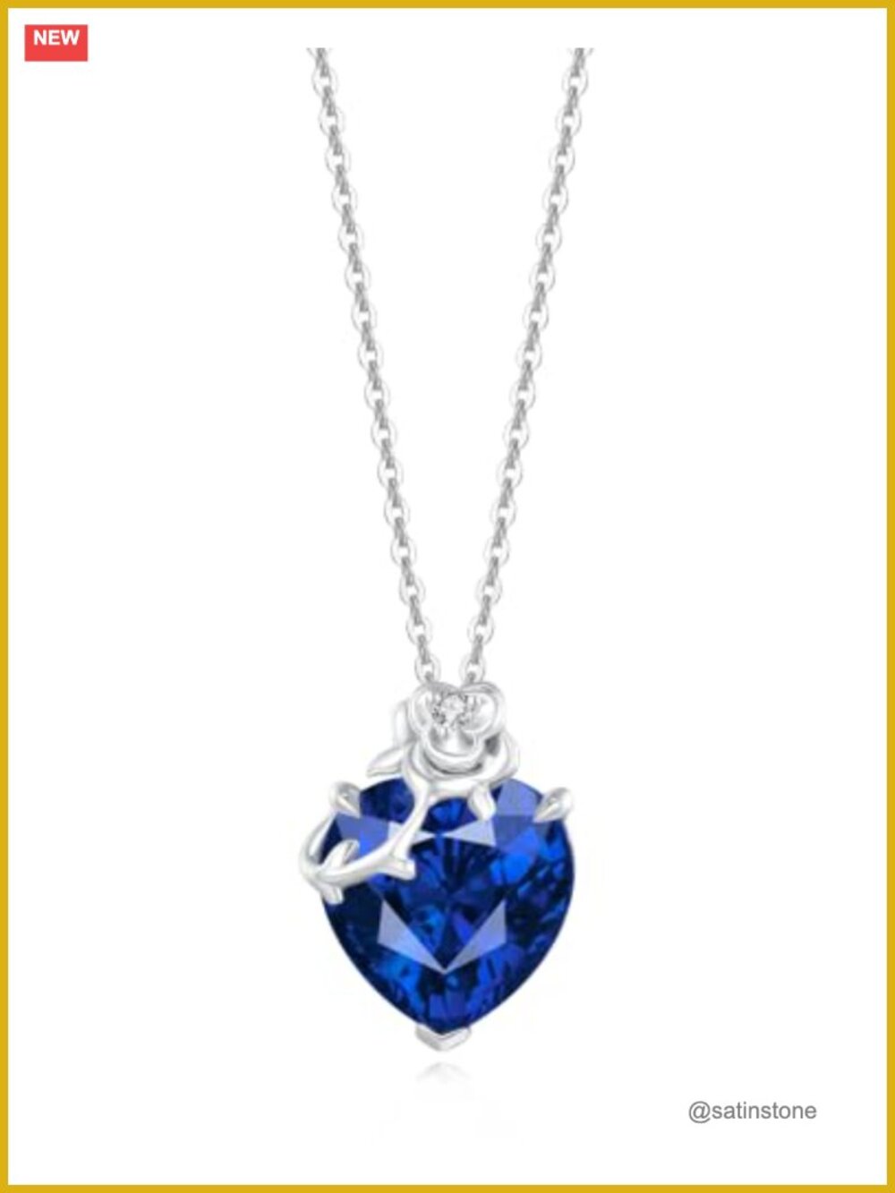 14K Solid White Gold Birthstone Pendant Sterling Silver Chain Necklace